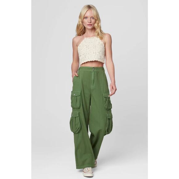 Blank NYC Pants - Blank NYC Cargo FRANKLIN Utility High Waist Wide Leg Pant In Macha Please L NWT